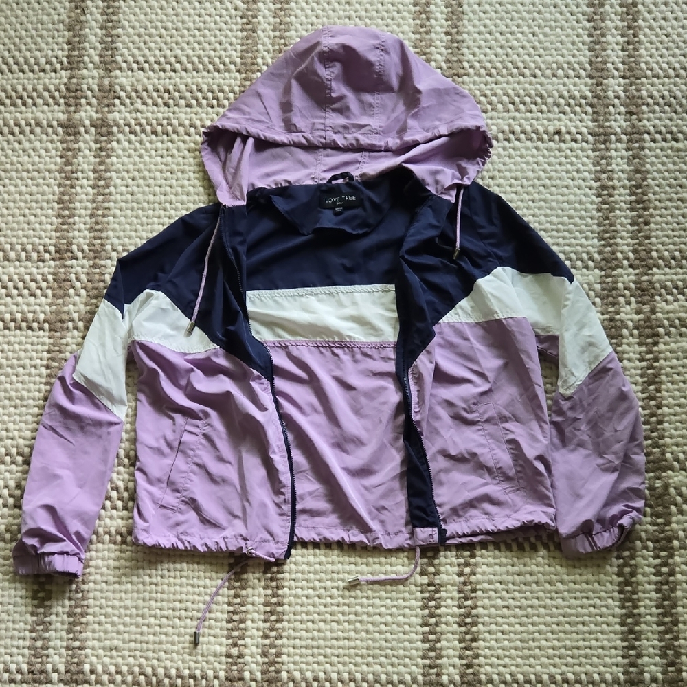 Love Tree Navy and Lavender Wind Breaker Jacket Small